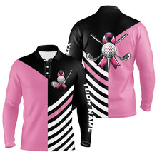 Load image into Gallery viewer, Black and Pink ribbon golf ball clubs Men golf polo shirts custom Breast Cancer awareness golf shirts NQS8278
