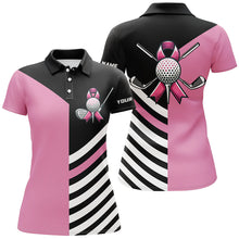 Load image into Gallery viewer, Black and Pink ribbon golf ball clubs Women golf polo shirt custom Breast Cancer awareness golf shirts NQS8278
