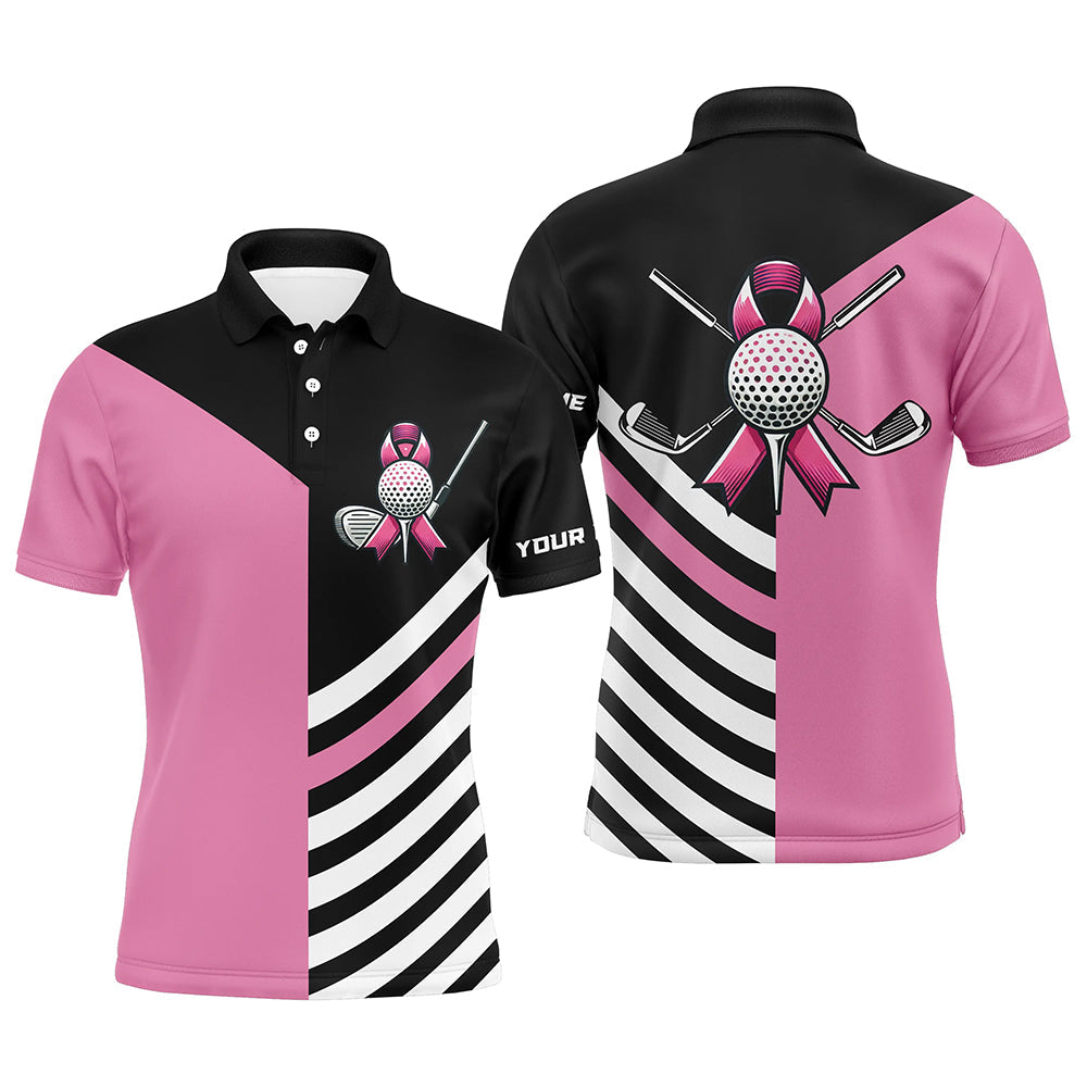 Black and Pink ribbon golf ball clubs Men golf polo shirts custom Breast Cancer awareness golf shirts NQS8278
