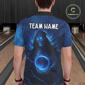 Blue Thunder Lightning Skull Reaper Bowling Shirts For Men Custom Team Bowling Jerseys For Bowlers NQS10679