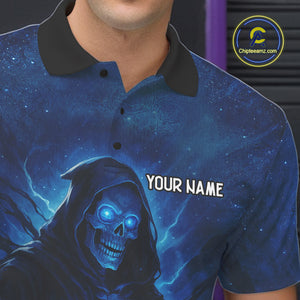 Blue Thunder Lightning Skull Reaper Bowling Shirts For Men Custom Team Bowling Jerseys For Bowlers NQS10679
