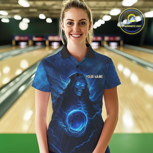 Blue Thunder Lightning Skull Reaper Bowling Shirts For Women Custom Team Bowling Jerseys For Bowlers NQS10679