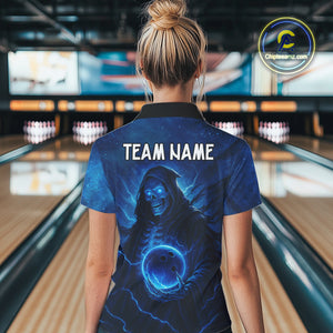 Blue Thunder Lightning Skull Reaper Bowling Shirts For Women Custom Team Bowling Jerseys For Bowlers NQS10679