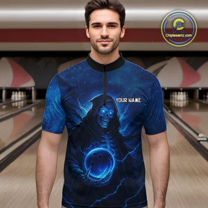 Blue Thunder Lightning Skull Reaper Bowling Shirts For Men Custom Team Bowling Jerseys For Bowlers NQS10679