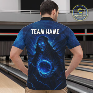 Blue Thunder Lightning Skull Reaper Bowling Shirts For Men Custom Team Bowling Jerseys For Bowlers NQS10679