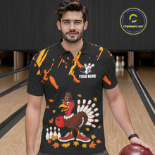 Load image into Gallery viewer, Custom Turkey Bowling Shirts For Men, Black and Orange Thanksgiving Autumn Team Bowling Jersey NQS10684