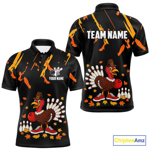 Custom Turkey Bowling Shirts For Men, Black and Orange Thanksgiving Autumn Team Bowling Jersey NQS10684