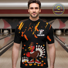 Load image into Gallery viewer, Custom Turkey Bowling Shirts For Men, Black and Orange Thanksgiving Autumn Team Bowling Jersey NQS10684
