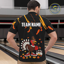 Load image into Gallery viewer, Custom Turkey Bowling Shirts For Men, Black and Orange Thanksgiving Autumn Team Bowling Jersey NQS10684