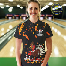 Load image into Gallery viewer, Custom Turkey Bowling Shirts For Women, Black and Orange Thanksgiving Autumn Team Bowling Jersey NQS10684