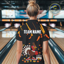 Load image into Gallery viewer, Custom Turkey Bowling Shirts For Women, Black and Orange Thanksgiving Autumn Team Bowling Jersey NQS10684
