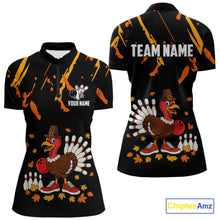 Load image into Gallery viewer, Custom Turkey Bowling Shirts For Women, Black and Orange Thanksgiving Autumn Team Bowling Jersey NQS10684
