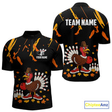 Load image into Gallery viewer, Custom Turkey Bowling Shirts For Men, Black and Orange Thanksgiving Autumn Team Bowling Jersey NQS10684