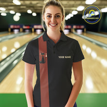 Load image into Gallery viewer, Custom retro bowling shirts Black and Orange Funny Cat Bowling jersey for Women Team Bowling Outfit NQS11073
