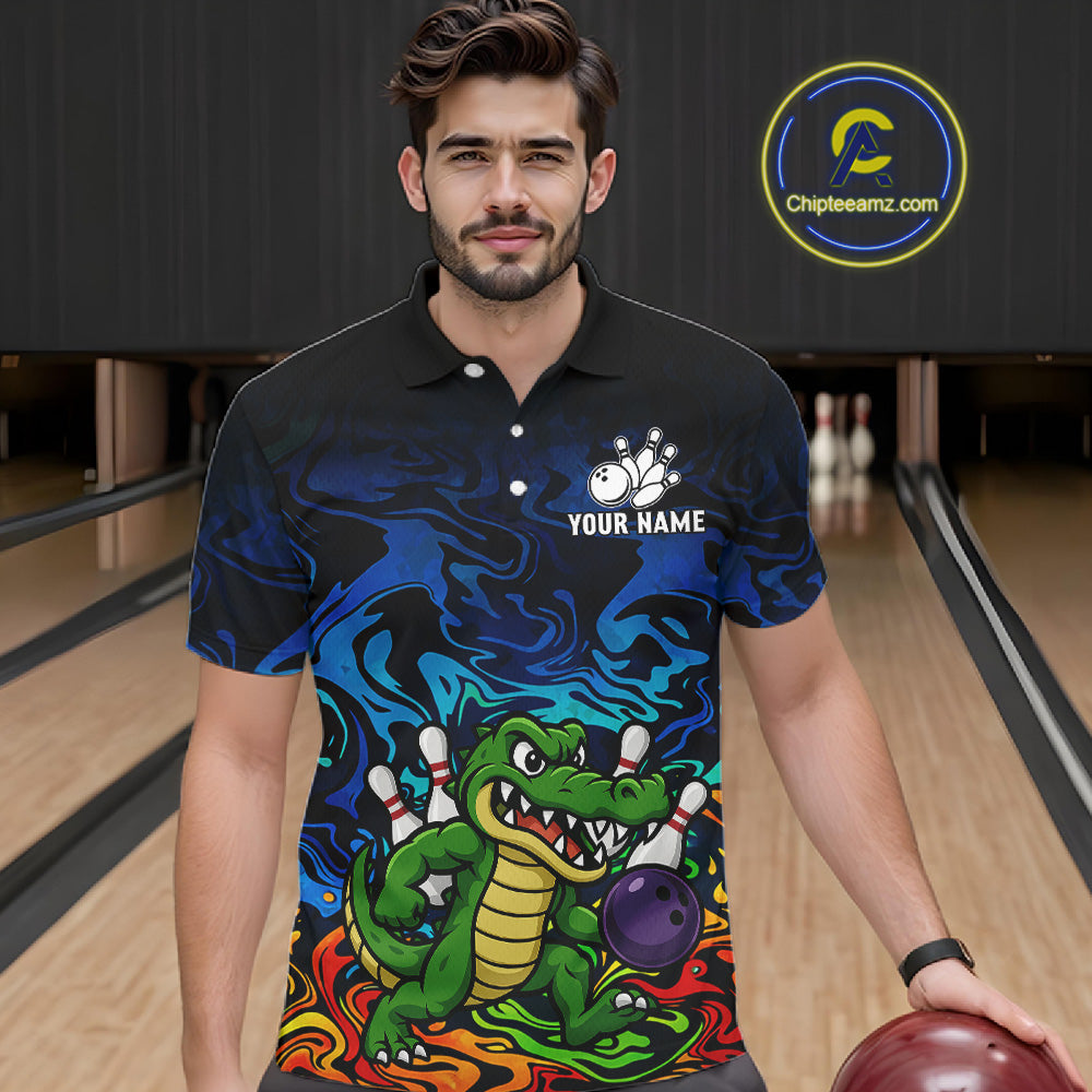 Colorful Funny Alligator Bowling Shirts for Men Custom Bowling Team Jersey, Gift For Bowlers NQS11755