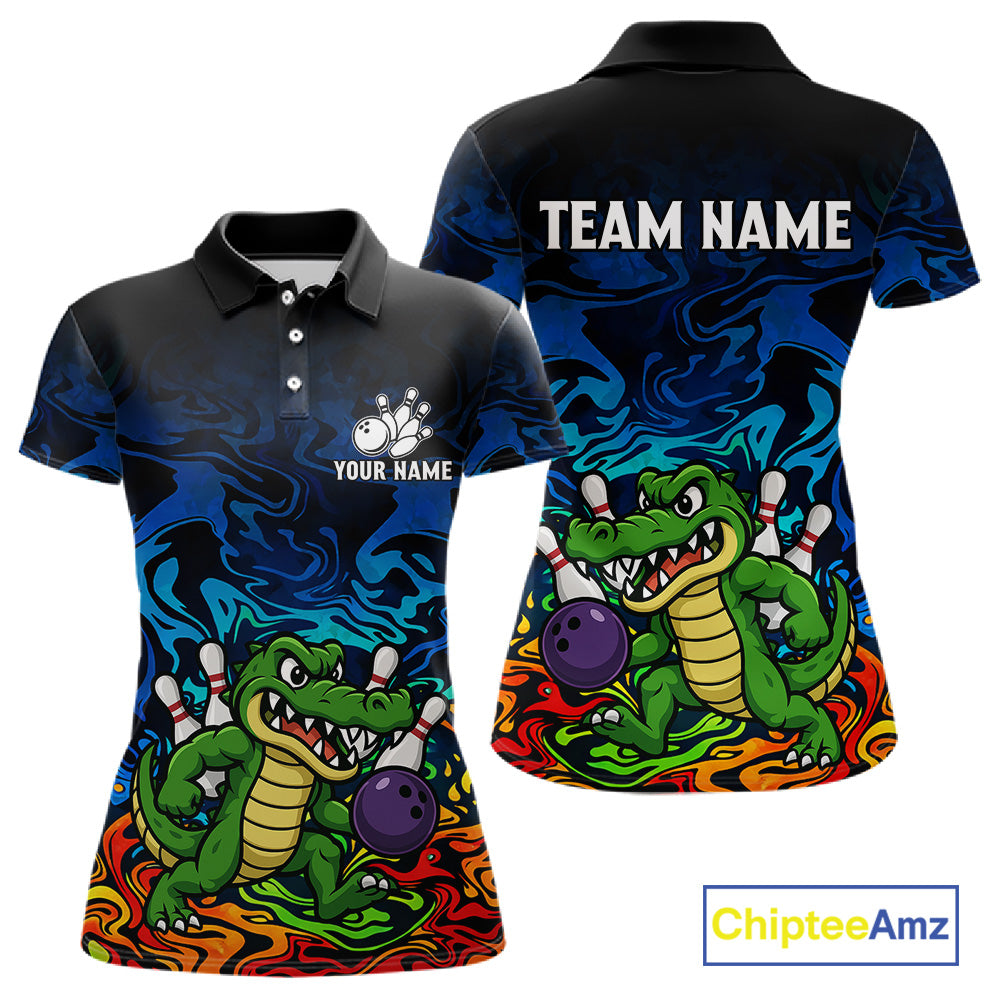 Colorful Funny Alligator Bowling Shirts for Women Custom Bowling Team Jersey, Gift For Bowlers NQS11755