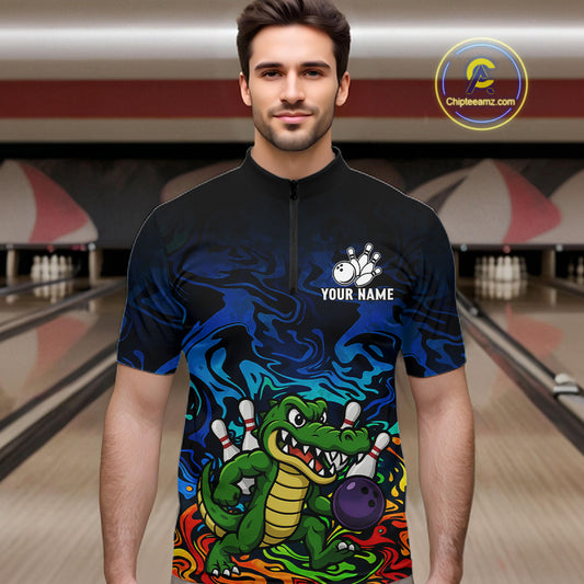 Colorful Funny Alligator Bowling Shirts for Men Custom Bowling Team Jersey, Gift For Bowlers NQS11755