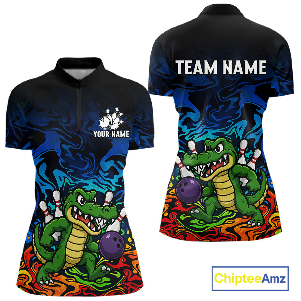 Colorful Funny Alligator Bowling Shirts for Women Custom Bowling Team Jersey, Gift For Bowlers NQS11755