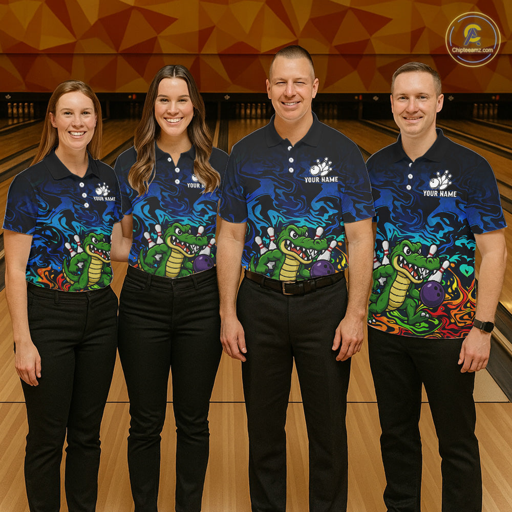 Colorful Funny Alligator Bowling Shirts for Women Custom Bowling Team Jersey, Gift For Bowlers NQS11755