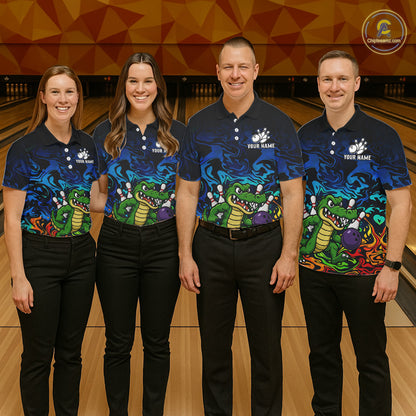 Colorful Funny Alligator Bowling Shirts for Women Custom Bowling Team Jersey, Gift For Bowlers NQS11755