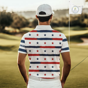 Red, White and Blue stars pattern Men golf polo shirts Custom patriotic golf attire for mens NQS9980