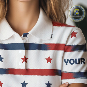 Red, White and Blue stars pattern Women golf polo shirts Custom patriotic ladies golf attire NQS9980