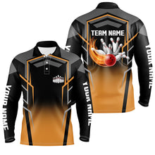 Load image into Gallery viewer, Black and Orange Bowling Polo, 1/4 Quarter Zip Shirts For Men, Custom Bowling Jerseys for Team bowlers NQS7855