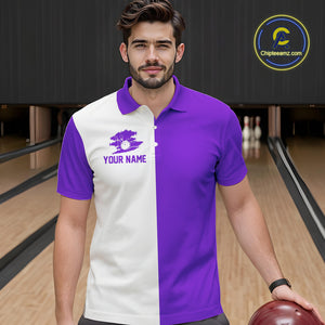 Purple and white Retro Bowling shirts For Men Custom team bowling jerseys gift for Bowlers NQS10145