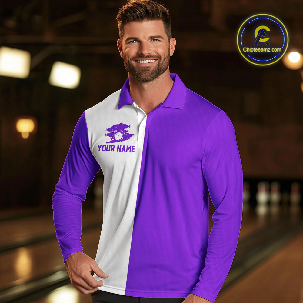 Purple and white Retro Bowling shirts For Men Custom team bowling jerseys gift for Bowlers NQS10145