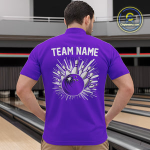 Purple and white Retro Bowling shirts For Men Custom team bowling jerseys gift for Bowlers NQS10145