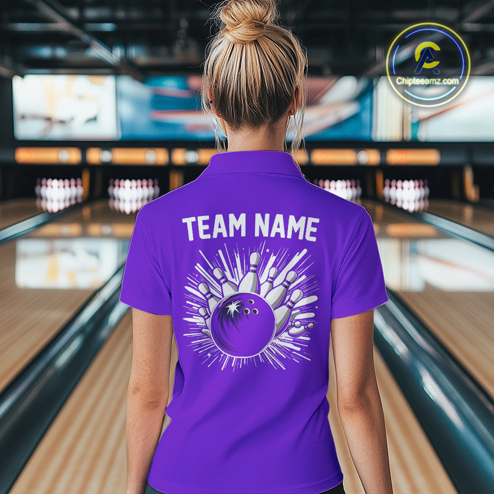 Purple and white Retro Bowling shirts For Women Custom team bowling jerseys gift for Bowlers NQS10145