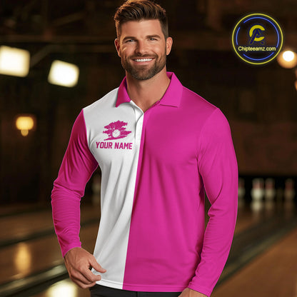 Pink and white Retro Bowling shirts For Men Custom team bowling jerseys gift for Bowlers NQS10147