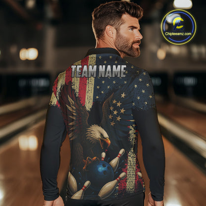 Vintage American Flag Eagle Bowling Shirt For Mens Custom Patriotic Retro Team bowling jerseys NQS10475