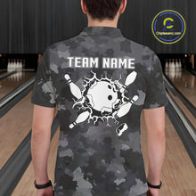 Load image into Gallery viewer, Bowling Polo, Quarter Zip shirts For Men Custom bowling ball and pins black camo Bowling Team Jersey NQS10889
