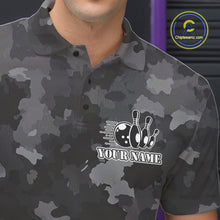 Load image into Gallery viewer, Bowling Polo, Quarter Zip shirts For Men Custom bowling ball and pins black camo Bowling Team Jersey NQS10889