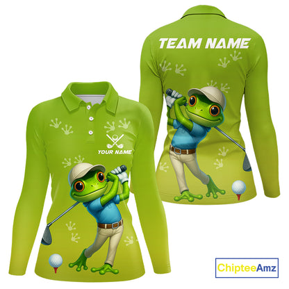 Funny Frog Golf polo shirts for Women Custom Green ladies golf top, personalized golf gifts NQS11280