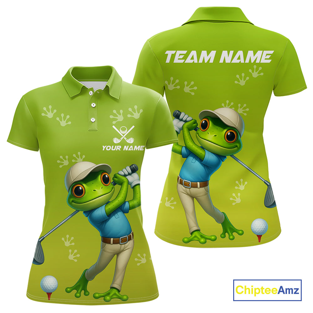 Funny Frog Golf polo shirts for Women Custom Green ladies golf top, personalized golf gifts NQS11280
