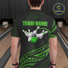 Load image into Gallery viewer, Black and Green Tribal Pattern Bowling Polo, Quarter Zip shirts For Men Custom Team Bowling Jerseys NQS10484