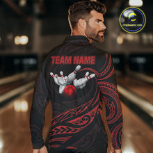 Load image into Gallery viewer, Black and Red Tribal Pattern Bowling Polo, Quarter Zip shirts For Men Custom Team Bowling Jerseys NQS10485