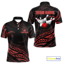 Load image into Gallery viewer, Black and Red Tribal Pattern Bowling Polo, Quarter Zip shirts For Men Custom Team Bowling Jerseys NQS10485