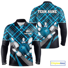 Load image into Gallery viewer, Blue Plaid pattern Bowling shirts For Men Custom Team Bowling Jersey Xmas Gift For Bowlers NQS10493