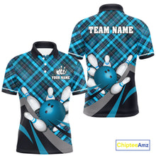 Load image into Gallery viewer, Blue Plaid pattern Bowling shirts For Men Custom Team Bowling Jersey Xmas Gift For Bowlers NQS10493