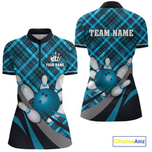 Load image into Gallery viewer, Blue Plaid pattern Bowling shirts For Women Custom Team Bowling Jersey Xmas Gift For Bowlers NQS10493