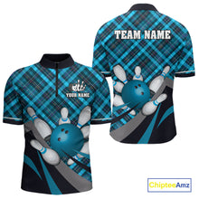 Load image into Gallery viewer, Blue Plaid pattern Bowling shirts For Men Custom Team Bowling Jersey Xmas Gift For Bowlers NQS10493