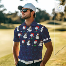 Load image into Gallery viewer, Blue Christmas Plaid pattern snowman Golf Polo Shirts For Men custom Christmas mens golf attire NQS10902