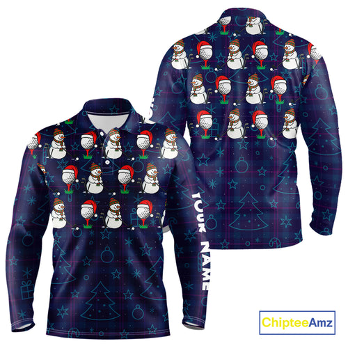 Blue Christmas Plaid pattern snowman Golf Polo Shirts For Men custom Christmas mens golf attire NQS10902