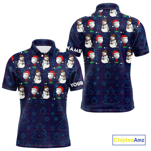 Blue Christmas Plaid pattern snowman Golf Polo Shirts For Men custom Christmas mens golf attire NQS10902