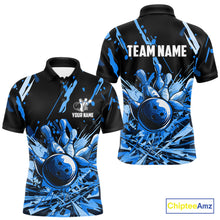 Load image into Gallery viewer, Blue bowling jerseys Bowling Polo, 1/4 Zip Shirt for Men Custom Bowling Team shirts for bowlers NQS11083