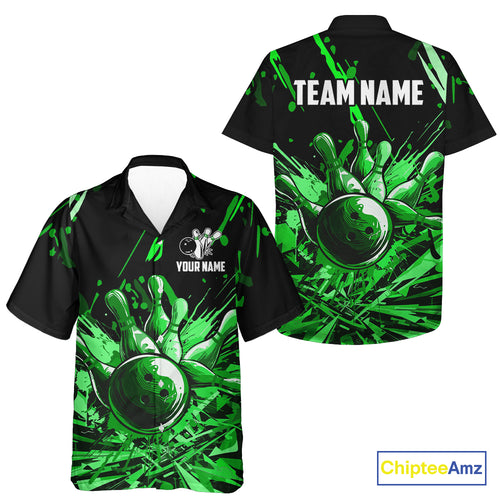Green bowling jerseys Bowling Hawaiian Shirt Custom Bowling Team button up shirts for bowlers NQS11084