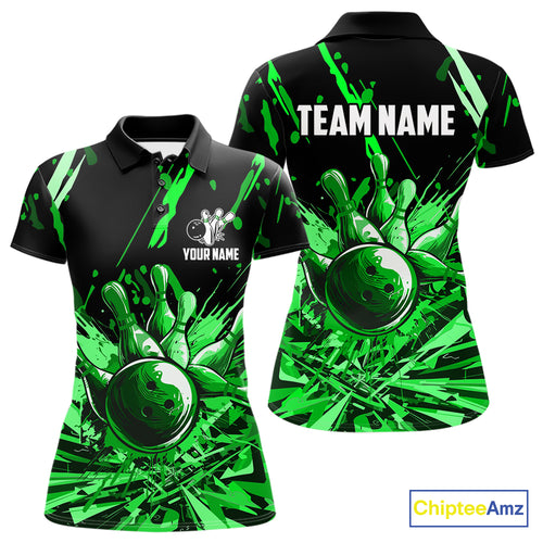 Green bowling jerseys Bowling Polo, 1/4 Zip Shirt for Women Custom Bowling Team shirts for bowlers NQS11084
